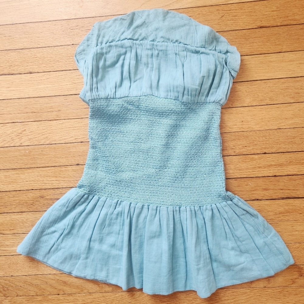 Free People FP One Teal Blue Green Strapless Tie Back Smocked Waist Tube Top